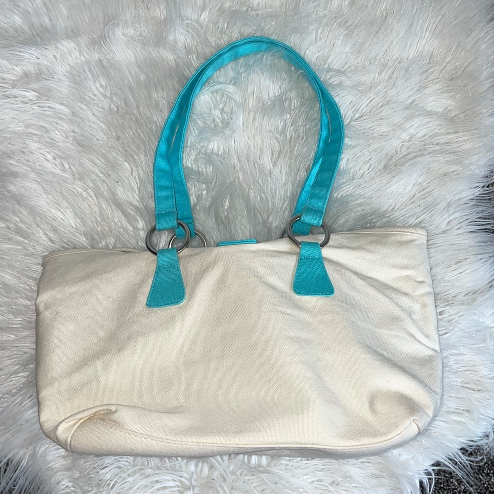 Matrix cream & blue mini tote bag.